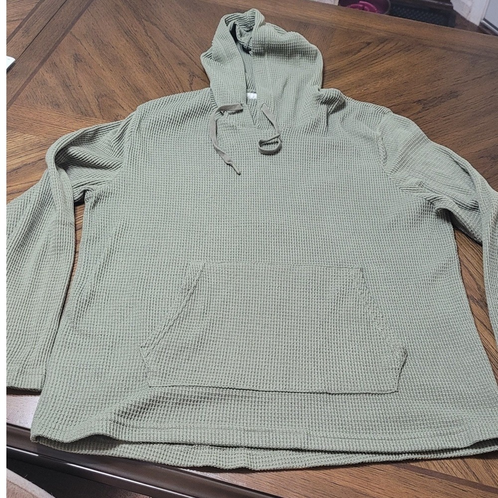 Rainforest Mens XL Waffle Knit Hoodie Sage Green Thermal Pullover
